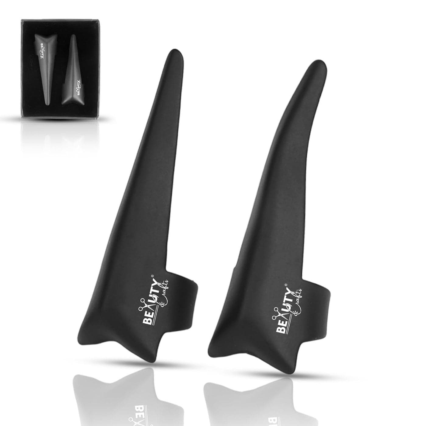 Beauty Crafts 2PC Pro Hair Parting Sectioning RingsStainless Steel Finger Tool for Precise Hair Styling and Extension Installations Straight 1 Curved Ring with Carrying Box Black