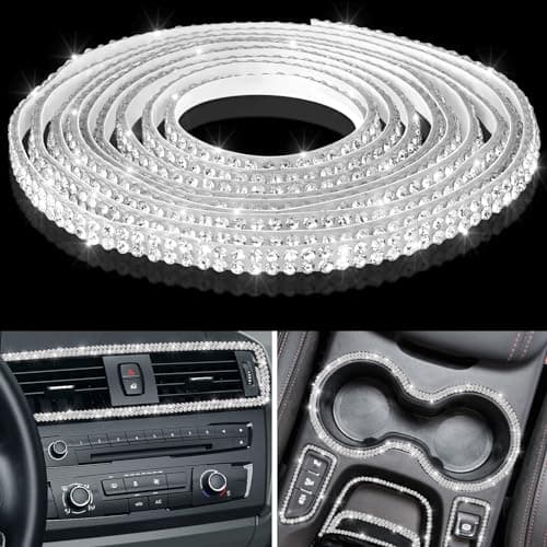 Kingdder 16.4Ft Bling Car Trim Self Adhesive Glitter Crystal Rhinestone Car Interior Exterior Accessories for Women DIY Line Molding Stickers for Auto Dashboard Diamond Ribbon Strips Decor (White)