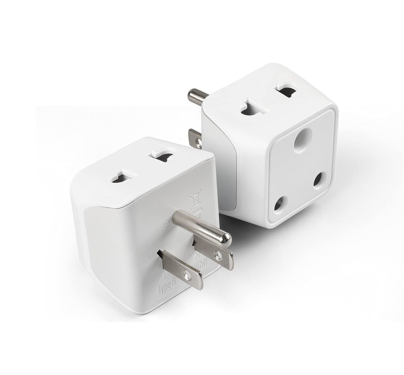 Ceptics India to USA, Canada Travel Adapter Plug – 2 in 1 Adapter - Type B - CE Certified - RoHS Compliant – White - 2 Pack - Lifetime Limited Warranty