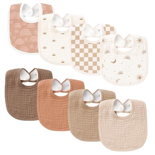 Konssy Muslin Baby Bibs 8 Pack Baby Bandana Drool Bibs Cotton for Unisex Boys and Girls Soft Absorbent Set for Teething and Drooling