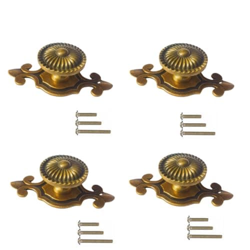 GDQLCNXB Brass Cabinet Knobs Vintage Retro Mushroom Drawer Knobs with Backplate Dresser Pull Handles 4Pcs