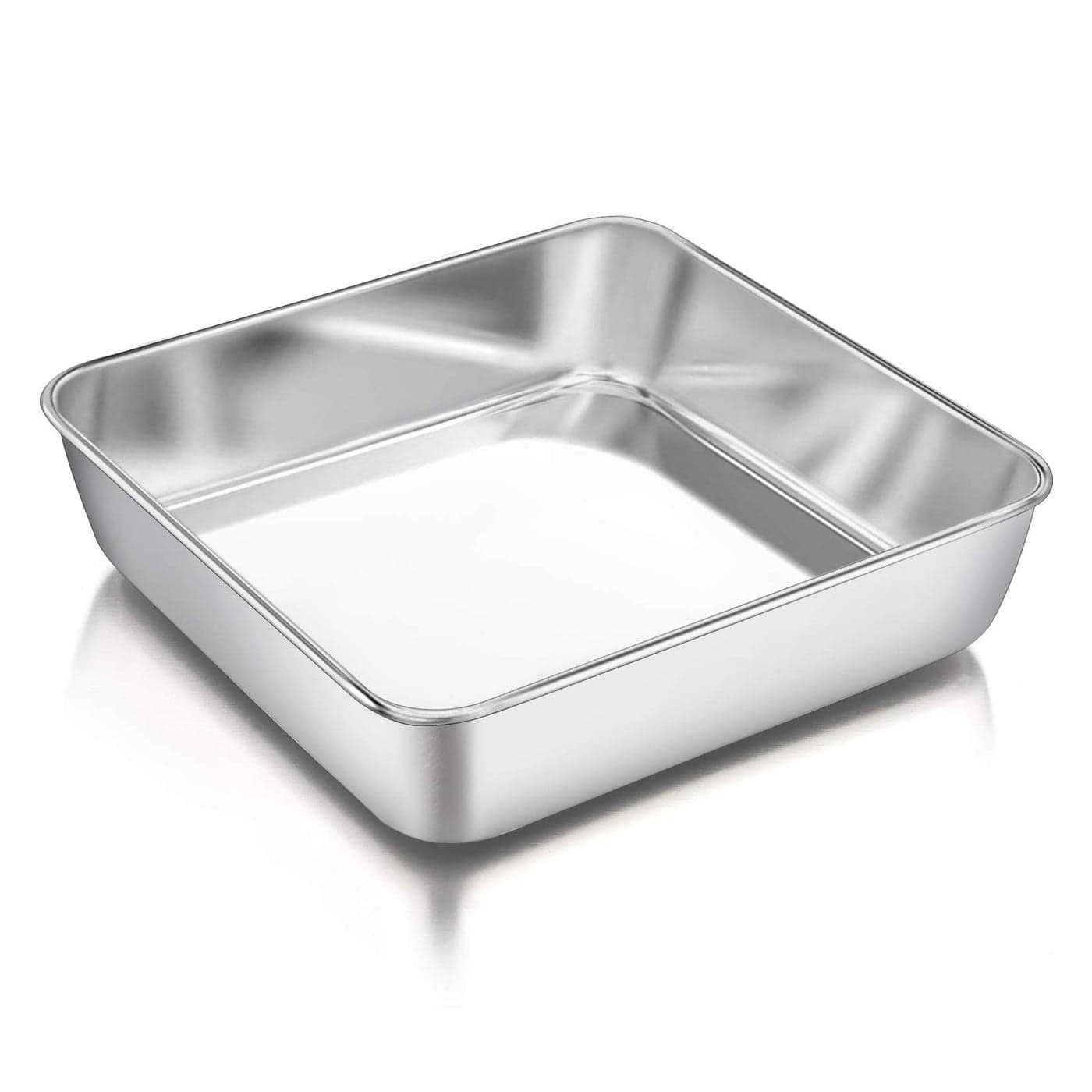 PP CHEF Square Baking Cake Pans Small Stainless Steel Lasagna Brownie Pan For Birthday Cake Bread Pie Nontoxic Durable Smooth Rim Leakproof Oven Dishwasher Safe 8 Inch 1 Pcs