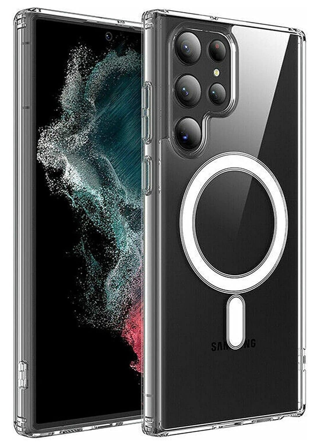 Samsung Galaxy S23 Ultra Clear Magnetic Cover | Mag Safe Compatible | Clear Hard Back Case | Shockproof Silicone Frame Edge Bumper | Slim Transparent Case for Samsung Galaxy S23 Ultra