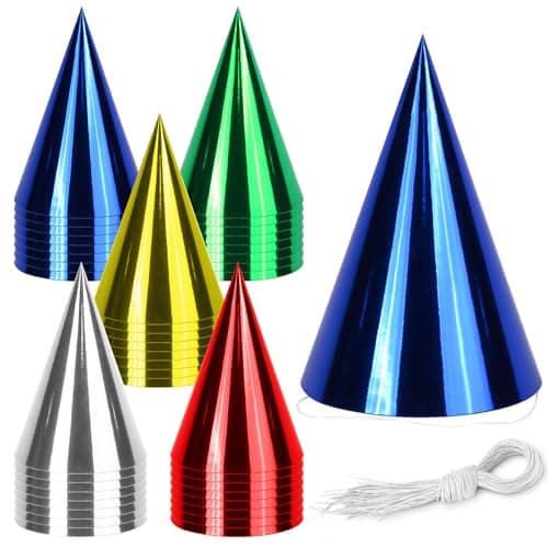 WEOXPR 40 Pack Colorful Birthday Party Hats for KidsSmall Metallic Foil Cone Hat Party Favors Headwear Adults Paper Party Hats Bulk in Red Green Gold Silver and Blue40 Pack color hats5 Colors