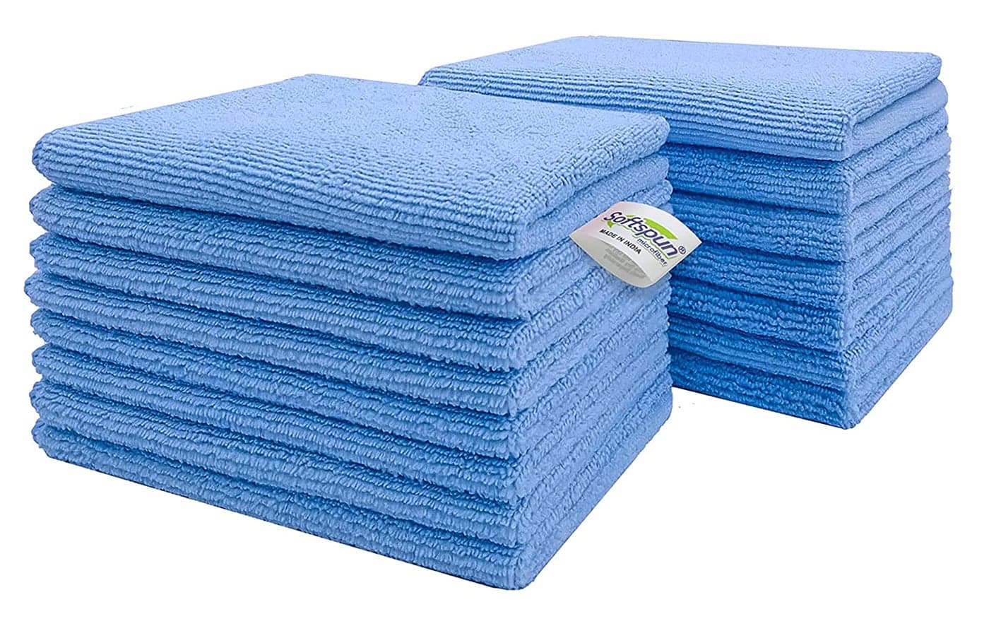 SOFTSPUN Microfiber Cleaning Cloths, 20x30 Cms 15 Piece Towel Set, 340 GSM (Sky Blue). Highly Absorbent, Lint & Streak Free, Multi-Purpose Wash Cloth for Kitchen, Car, Window, Stainless, Silverware.…