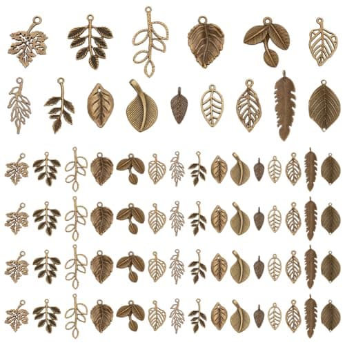 PH PandaHall 150pcs 15 Styles Tree Leaf Charms Pendants, Tibetan Branch Leaves Charms Metal Alloy Leaf Beads Antique Bronze Dangle Charm for Spring Earring Bracelet Necklace Kaychain Jewelry Making
