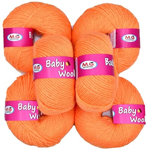 M.G Enterprise 100% Acrylic Wool Orange (6 pc) Baby Soft Wool Ball Hand Knitting Wool/Art Craft Soft Fingering Crochet Hook Yarn, Needle Knitting Yarn Thread Dye F XCE
