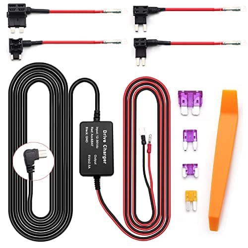 Aienxn Dash Cam Hardwire Kit,12ft Mini USB Hardwiring Kit Fuse for Dashcam,Car Charger 12V-24V to 5V Camera Charger Power Cord,with 4 Fuse Tap Cable and Installation Tool