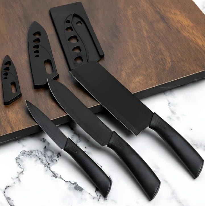 PRANIJ 3 Pcs Professional Meat and Chef's Steel Knives Set with Non-Slip Handle for Home and Restaurant Use (Includes Covers)