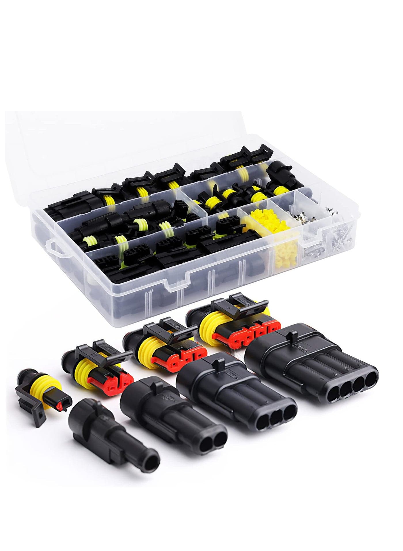 352 Pcs Waterproof Electrical Connectors Kit for Automotive and Motorcycle, Includes 1-4 Pin Truck Harness Plugs and Car Spark Plug Connectors for Cars and Trucks.