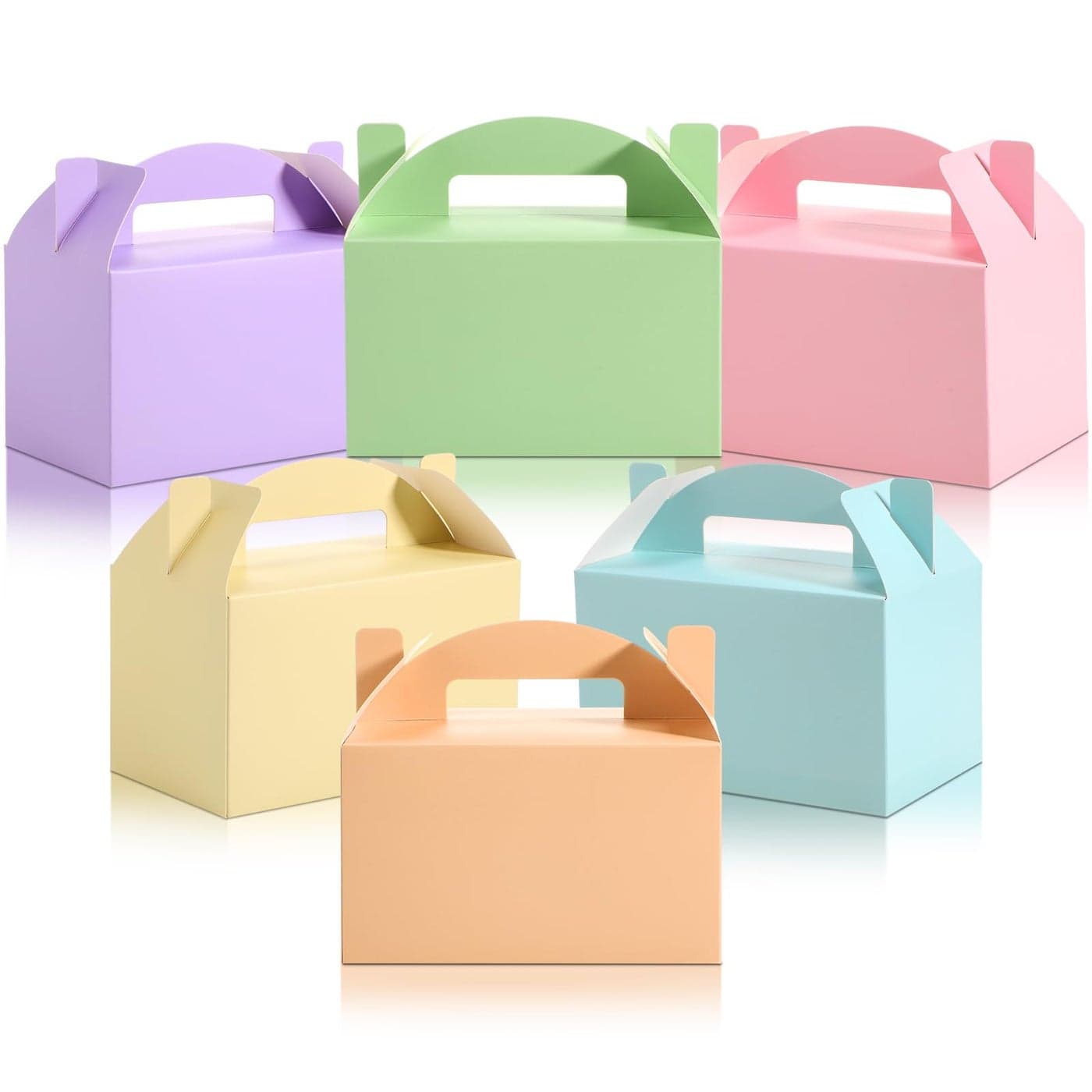 Skyygemm 24 Pcs Valentines Day Gable Gift Box Colorful Paper Candy Snack Goodie Cake Treat Boxes for Birthday Back to School Wedding Party Favors 6 x 35 x 35 InchPastel