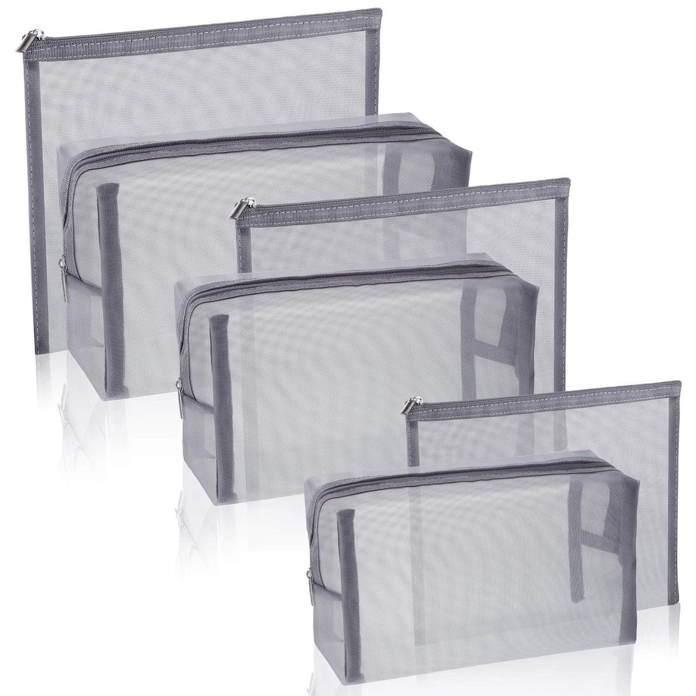 Boao 6 Pieces Mesh Makeup Bags Mesh Cosmetic Bag Portable Travel Organizing Zipper Pouch Toiletries Makeup Pouches for Home Office Travel AccessoriesGray