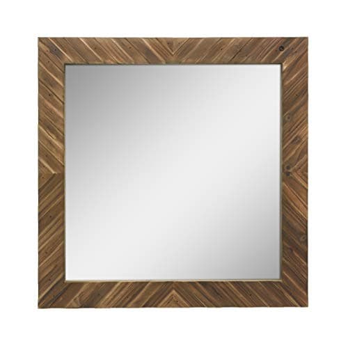 Stonebriar Square Textured Wooden Chevron Hanging Wall Mirror with Attached Mounting Brackets, Rustic Decor Accents for the Bathroom, Living Room, Bedroom, Office, and Hallway