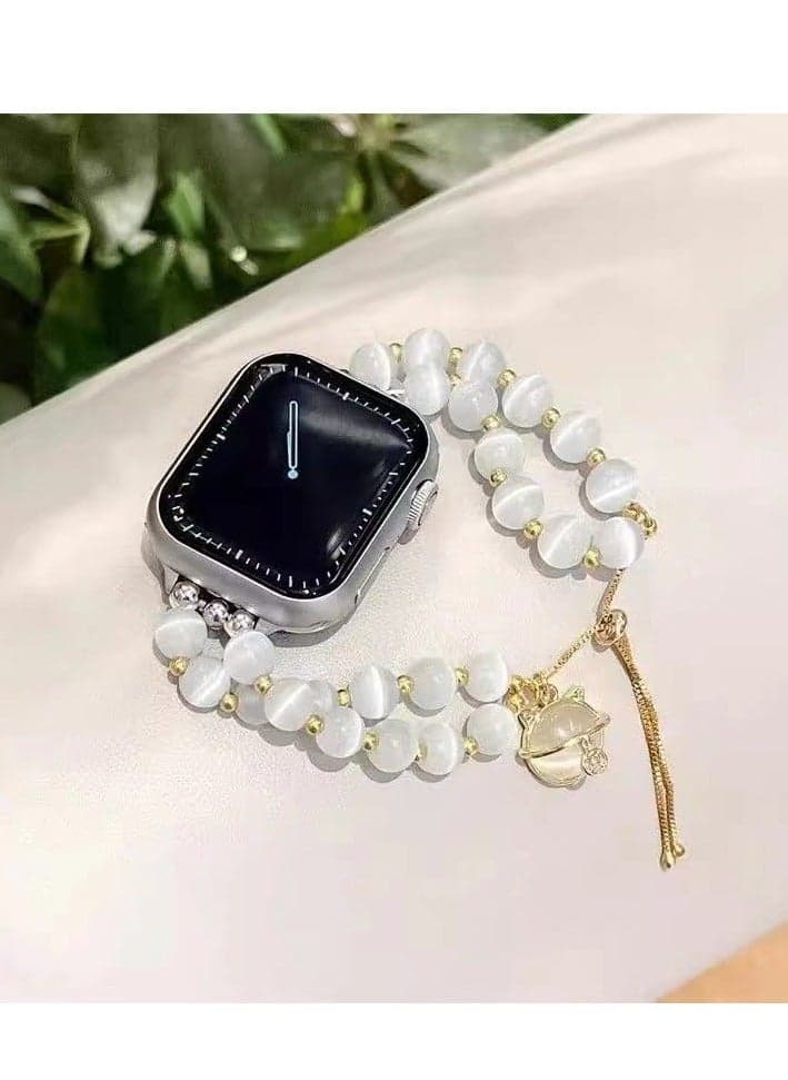 Starry Moon Crystal Chain Cat's Eye Stone Pure Handmade Sport Power Watch Band AppleWatch Fine Flash Suitable Apple Watch Band S7/8/9E 41mm