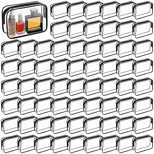 Sanwuta 100 Pcs Clear Makeup Bags Bulk Tsa Approved Toiletry Bag for Travel Transparent Cosmetic Bag PVC Waterproof Travel Small Pouches with Zipper for Men and Women(Black)