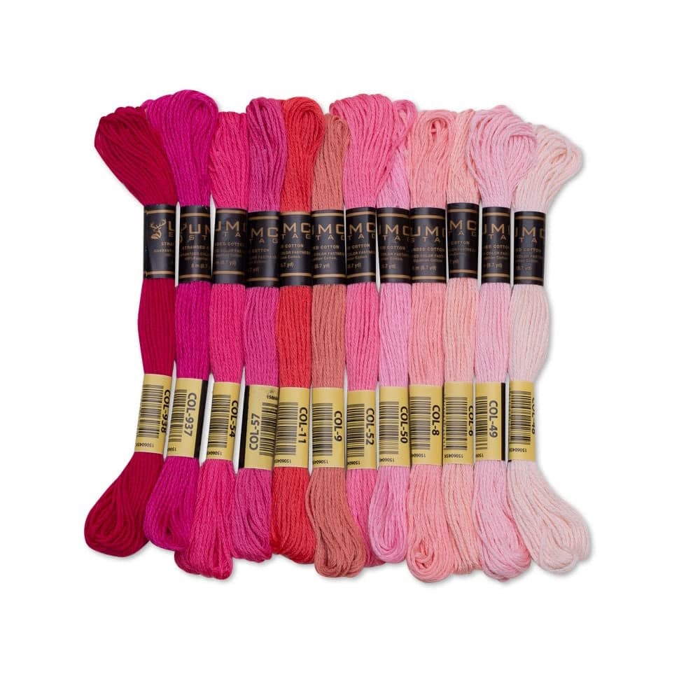 UMC STAG 12 Pieces Premium Embroidery Thread 100 Egyptian Cotton Premium Skeins Cross Stitch Embroidery Floss Oeko TEX Certified Stranded Cotton Pink Tones