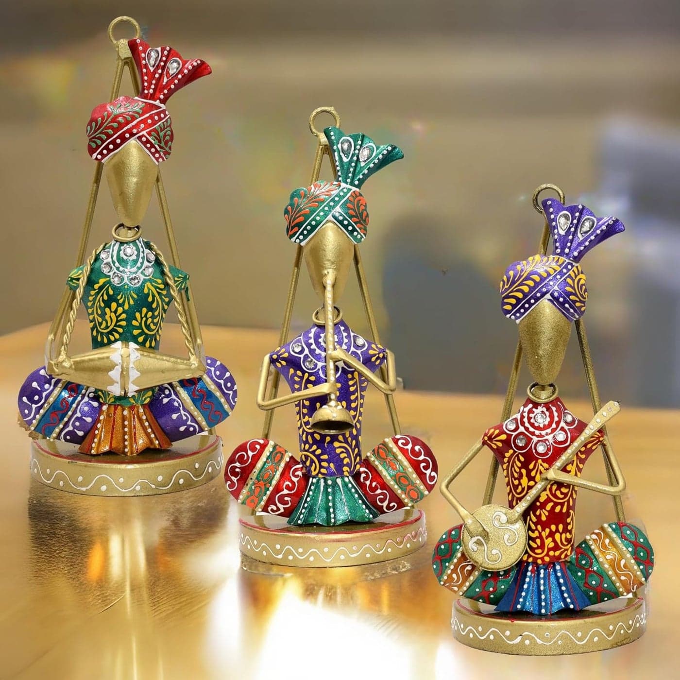 KRAFTSKALA Traditional Musicians Set of 3 TabletopWall Hanging Metal Wall Decor Statues for Living Room Decorative Showpiece Items for Home Festive Gifting Housewarming Present