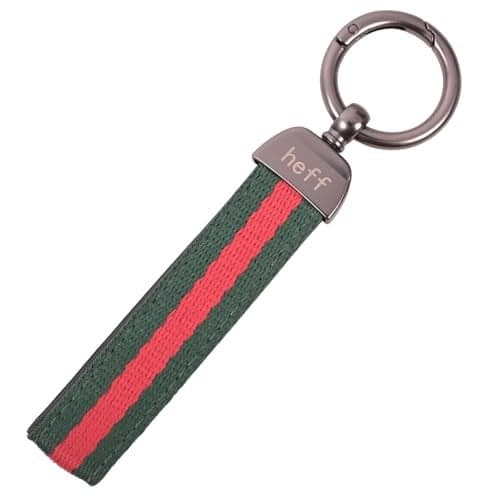Heff Designer Keychain HF1003, Striped Fabric Keyring with Metal Ring, Green-Red, Multipurpose for Car, Bike, Home, Office and Student
