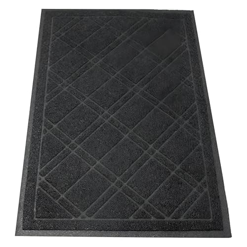 SlipToGrip Durable Door Mat - Black Plaid Design Entryway Rug - 35x23 inches, No-Slip and Washable - Indoor and Outdoor Use, Weatherproof - Ideal for Garage, Patio, and Front Entryway