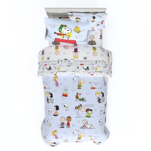 Peanuts Charlie Brown, Snoopy & Gang Bedding, 5 Piece Super Soft Cozy Reversible Comforter and Sheet Set with Sham, Twin, (100% Official Licensed Product) by Franco Collectibles