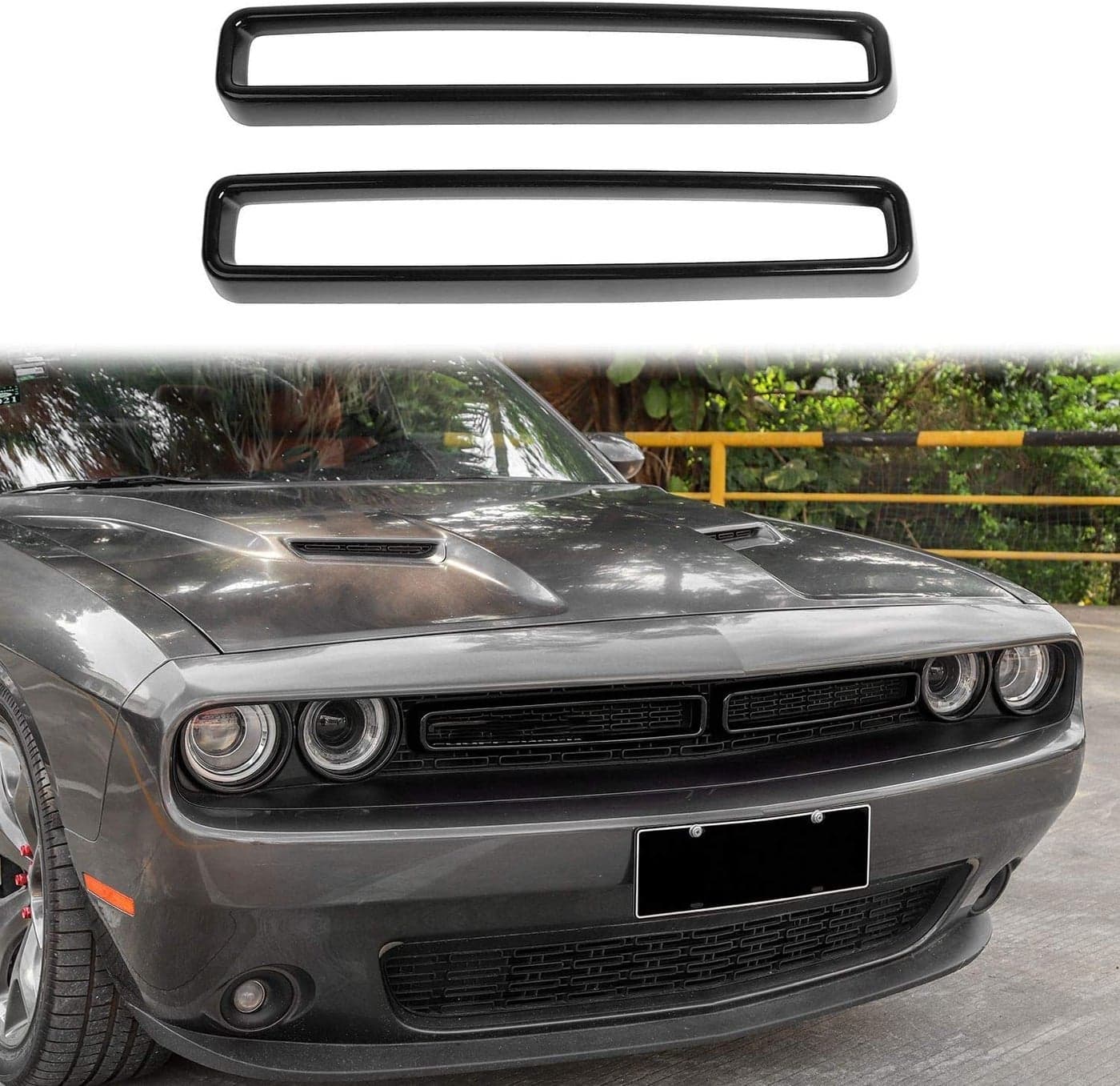 Voodonala for Challenger Front Grille Radiator Grille Inserts Grillwork Trim for 20152025 Dodge Challenger Exterior Accessories ABS Black 2pcs