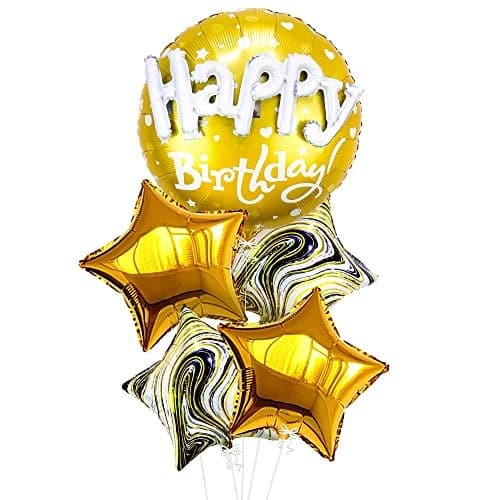 KatchOn Gold Happy Birthday Balloon Set 23 Inch Big Pack of 5 Happy Birthday Mylar Balloons Golden Birthday Balloons Gold Party Decorations Golden happy Birthday Decorations
