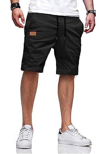 JMIERR Mens Athletic Shorts Casual Cotton Drawstring Summer Beach Twill Chino Dress Golf Travel Essentials Workout Gym Running Basketball Shorts, M, S Black