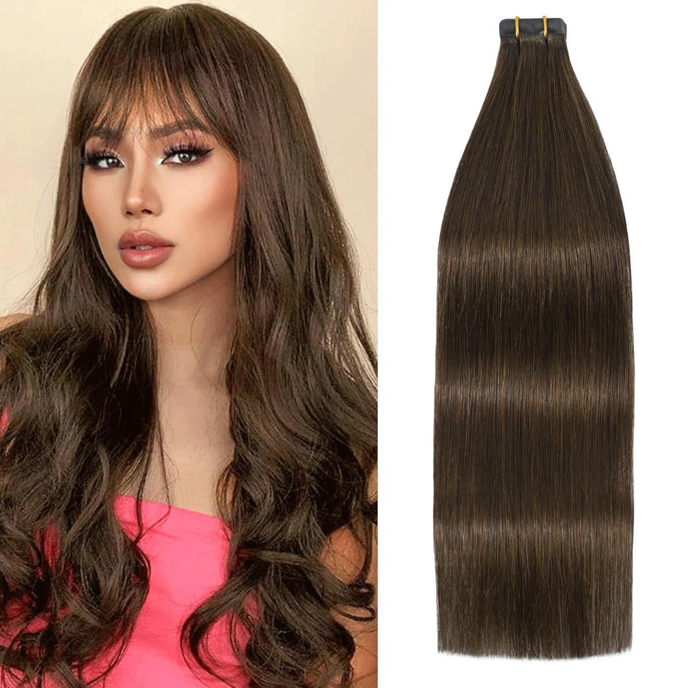 Aison Medium Brown Tape in Hair Extensions Human Hair 16 Inch 30G Tape in Human Hair Extensions 100 Tape Extensions Human Hair 20 PcsPackage