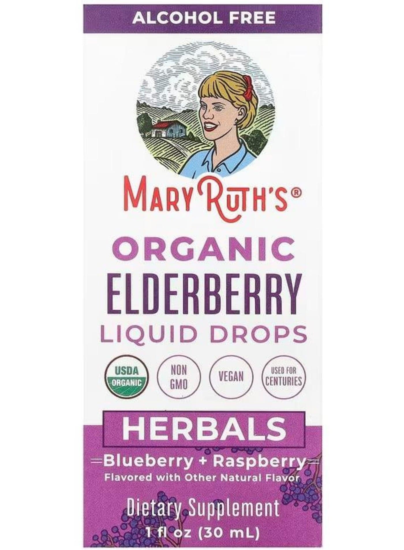 Organic Elderberry Liquid Drops, Blueberry + Raspberry, 1 fl oz