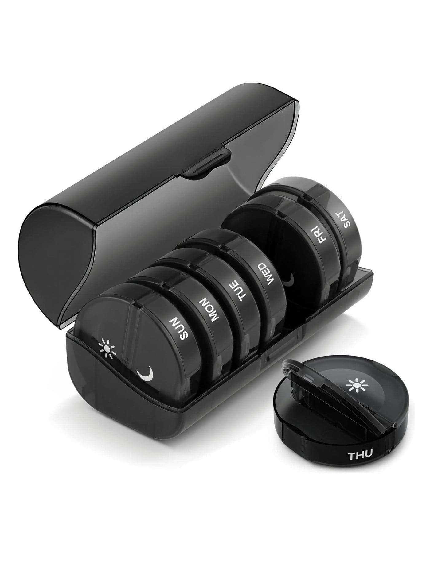 Pill Organizer 2 Times a Day, Weekly AM PM Box, Large Capacity 7 Day Cases for Pills/Vitamin/Fish Oil/Supplements (Black)