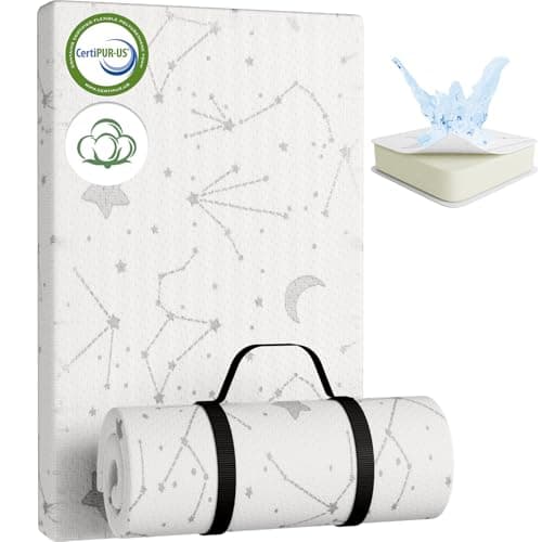 YENING Organic Cotton Pack and Play Mattress Pad Breathable 38x26 Waterproof Baby Mattress for Pack N Play Matress Topper Waterproof with Strap