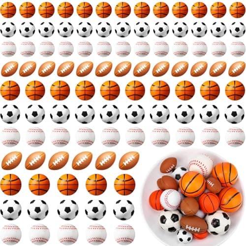 Civaner 100 Pieces Mini Stress Balls Bouncy Foam Sports Balls Including Basketball Soccer Ball Baseball Football for Sports Party Favors Mini Footballs Party Favors Medium