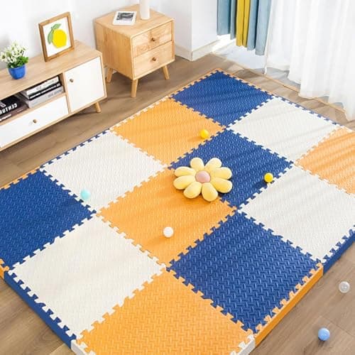 SIGNATRON Puzzle Flooring || Kids Interlocking Play mat || Shop Floor Mat || Kitchen Floor Mat || Pet Mat ||12 MM Thick (6 Tiles - 24 Square Feet, Blue - Orange - White)