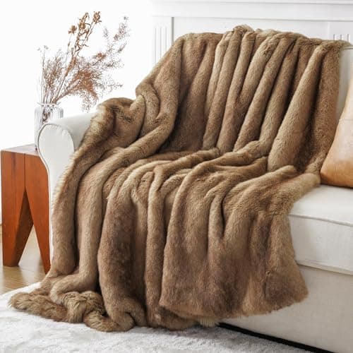 BATTILO HOME Luxury Ochre Faux Fur Throw Blanket, Soft Cozy Mink Fur Blanket for Couch, Sofa, Bed, Plush Warm Fuzzy Fall Fur Throw and Blankets for Home Decor, 50"x60"