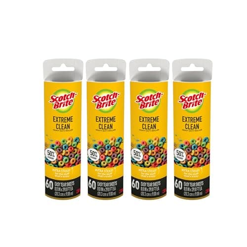 Scotch-Brite 50% Stickier Large Surface Roller Refill, Works Great On Pet Hair, 60 Sheets - Pack of 4