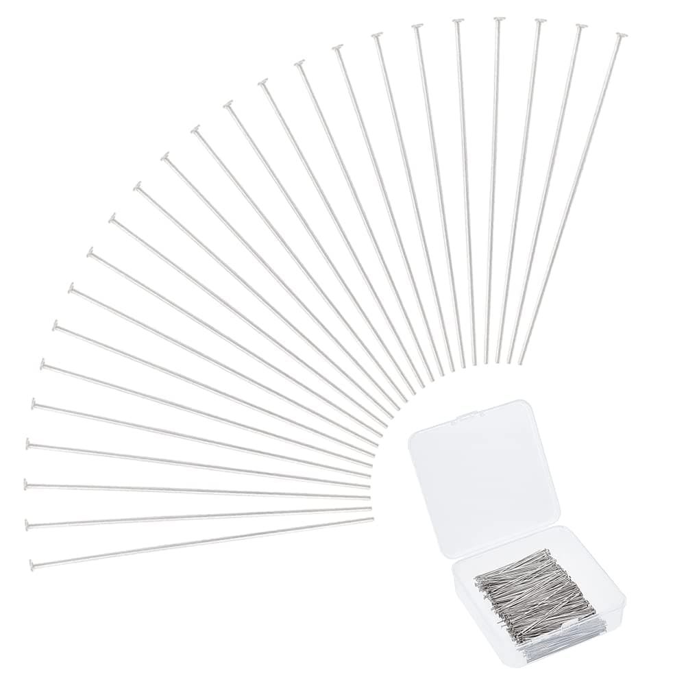 UNICRAFTALE 500pcs 50mm Stainless Steel Head Pins Flat Head Pins Eye Pins Findings Metal Earring Pins End Headpins for Jewelry Making DIY Craft with Container Head 15mm