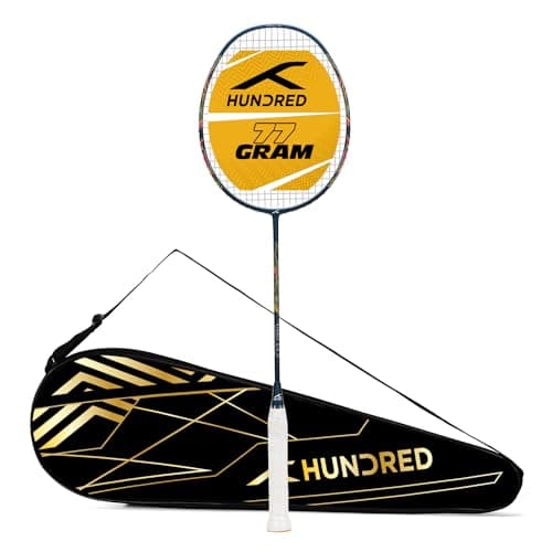 Hundred Atomic Air 77 Carbon Fibre Strung Badminton Racket with Full Racket Cover (Navy/Pink) | for Intermediate Players | 77grams | Maximum String Tension - 32lbs