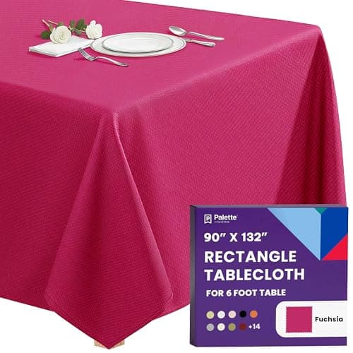 Gee Di Moda Rectangle Tablecloth - 90 x 132 Inch Fuchsia Table Cloth for 6 Foot Tables with Floor-Length Drop - Heavy Duty Washable Fabric for Holiday Party, Dinner, Weddings & Baby Shower