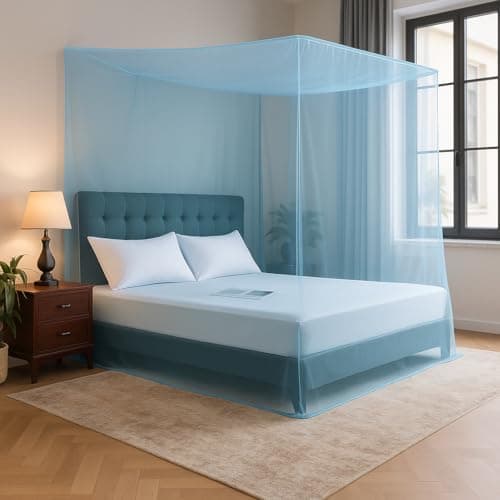 Evafly Mosquito Net for Double Bed | Foldable Machardani (Without Frame) | Polyester Strong & Breathable Mesh 6.5 x 6.5 ft | Easy Setup, Lightweight, Portable & Ideal for Daily Usage - Full Blue