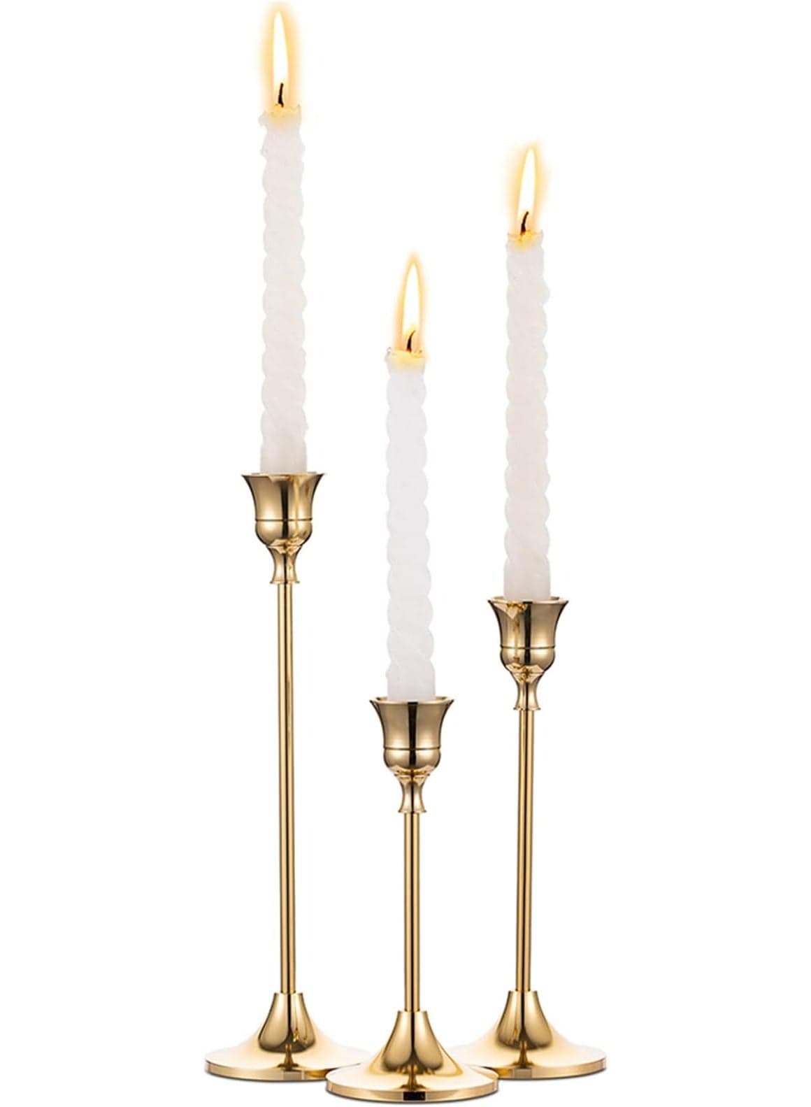 Candlestick Holders Taper Candle Holders, Set of 3 Candle Stick Holders Set, Brass Gold Candlestick Holder Set, Vintage Modern Decorative Centerpiece for Table Mantel Wedding Housewarming Gift