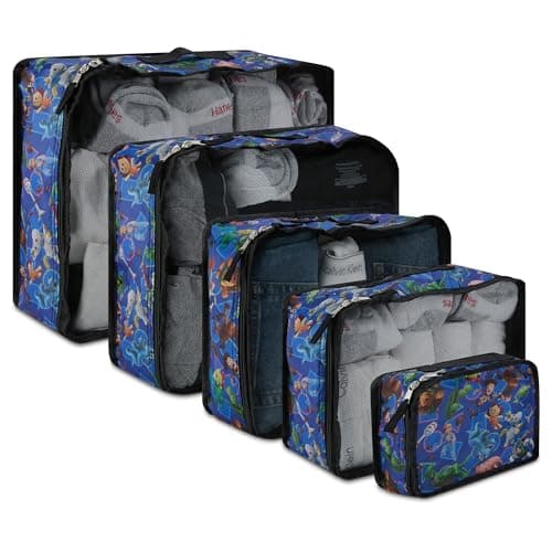 Disney Toy Story Packing Cubes Buzz Lightyear Sheriff Woody Bo Peep 5 Piece Packing Cubes Compression Travel Essential Accessories Luggage Suitcase Organizer Set For Kids Adults
