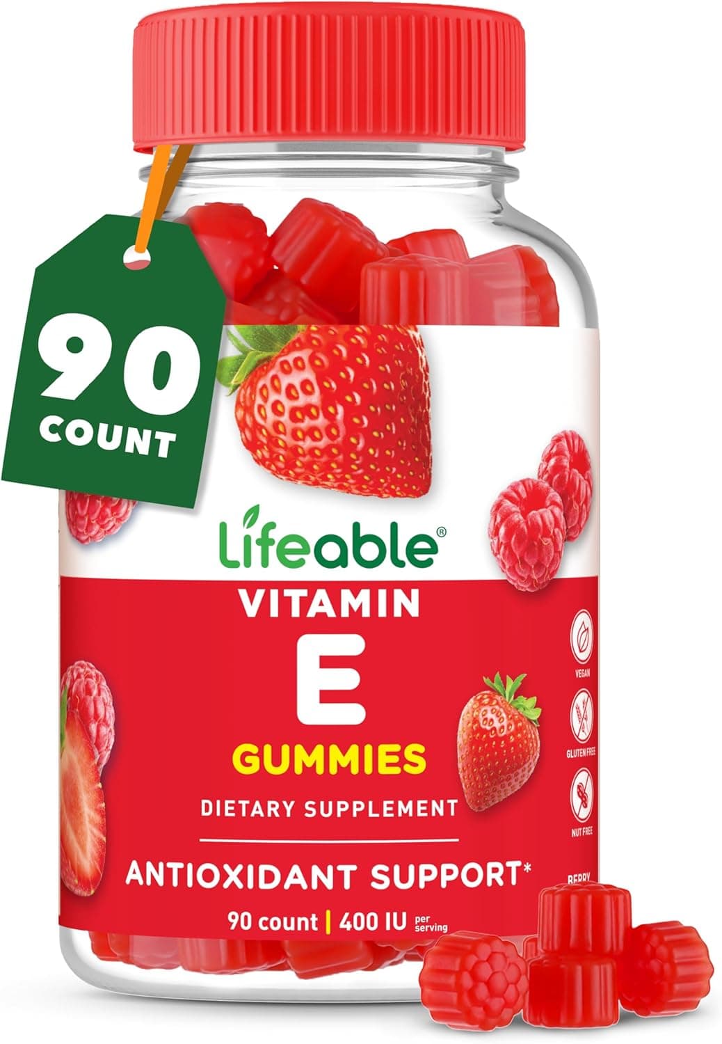 Lifeable Vitamin E Gummies 400 IU Great Tasting Vitamin E Supplements Skin Eye Health and Immune Function Support VIT E for Adults Men Women 90 Gummies