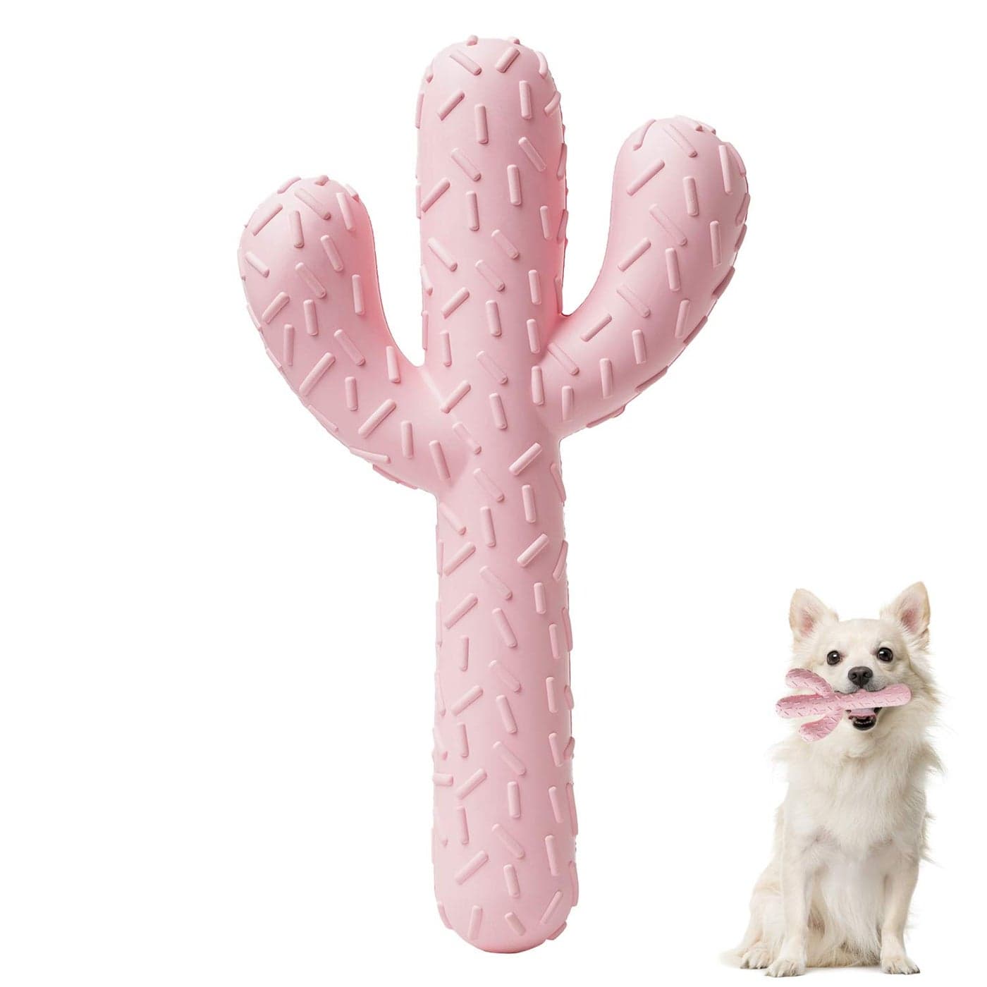 MewaJump Dog Chew Toys, Tough Rubber Dog Toys for Aggressive Chewers, Cactus Dog Toys for Training and Cleaning Teeth, Pink Cute Dog Toys for Medium/Large Dog