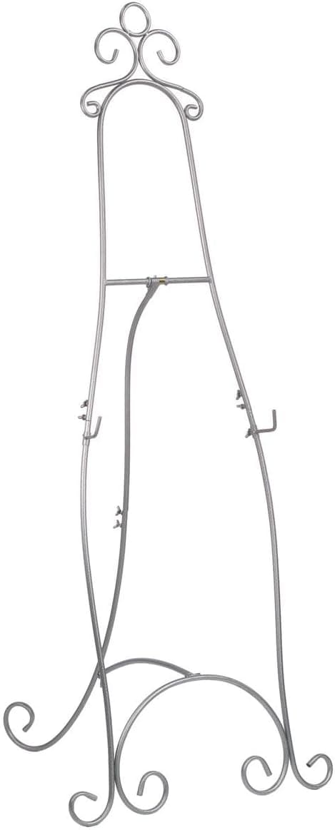Floor Easel with Decorative Scroll Detailing HeightAdjustable Hooks 7125 inches Tall Metal Silver