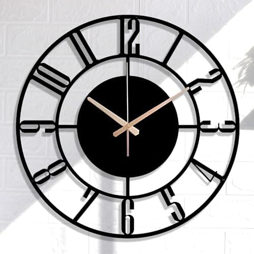 Auromin Unique Metal Wall Clock for Living Room | Non-Ticking Hanging WallClock for Wall Decoration | Stylish Large Analog Clocks for Office, Bedroom, Drawing Room & Kitchen