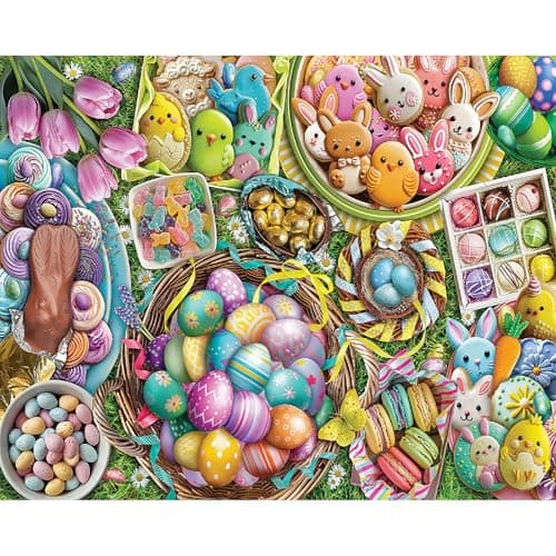 White Mountain 1000 Piece Jigsaw Puzzle Easter Holiday Collage Puzzles with Large Pieces Gift for Adults and Family 24x30 99 Easter Eggs