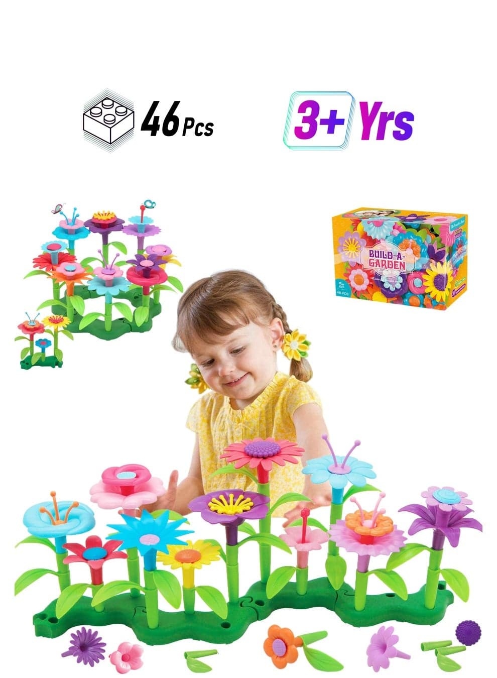 Flower Garden Building Set, 46 PCS Flower Garden Building Toys for Girls, STEM Gardening Pretend Play Set, Stacking Game for Toddlers and Preschoolers, Ages 3-8 Years