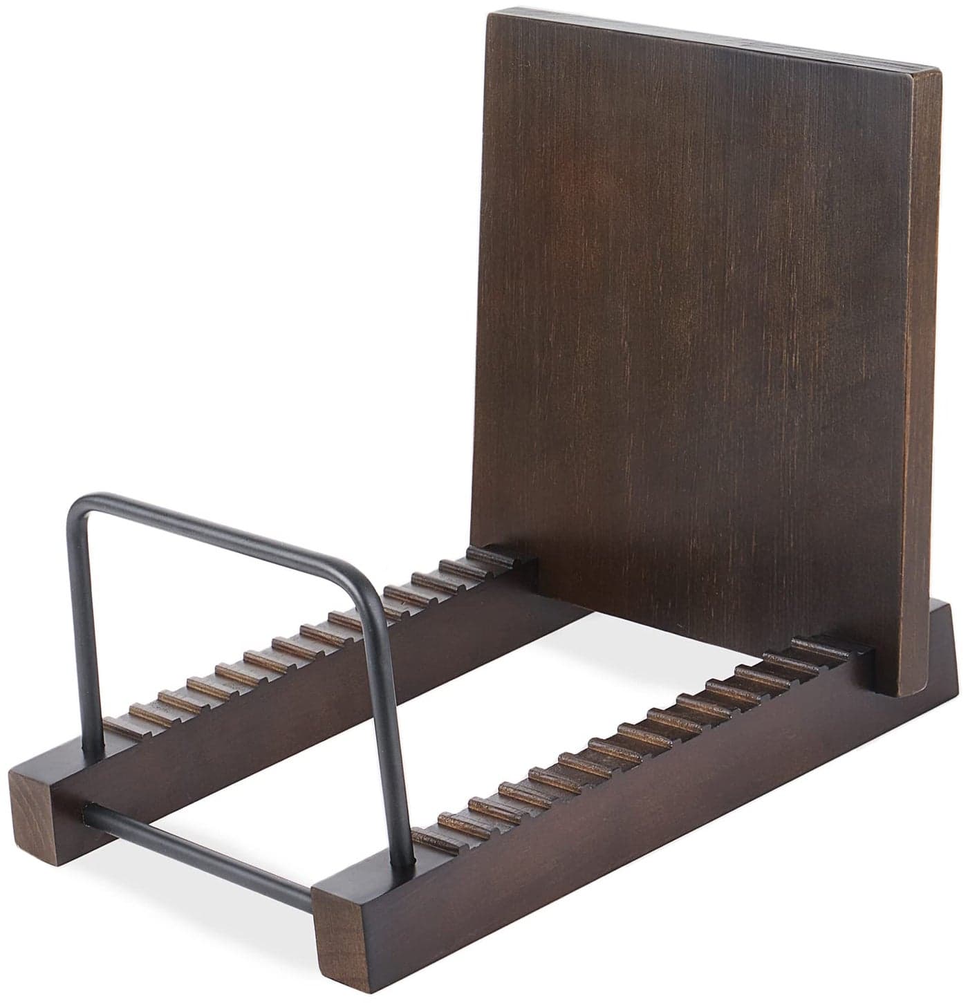 Mkono Vinyl Record Storage Holder Modern Album Display Solid Wood Stand with Black Metal Rack Farmhouse Home Decor Organizer for Vinyl Record Holds up to 30 Albums 118L x 7W x 87H Brown