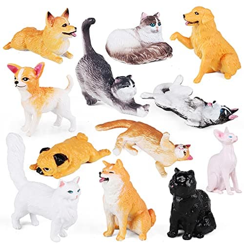 SIENON 12Pcs Dog and Cat Animal Toys Mini Cute Plastic Puppy Kitten Pet Model for Kids Educational Preschool Learning Christmas Birthday Party Favors Cake Topper Diorama