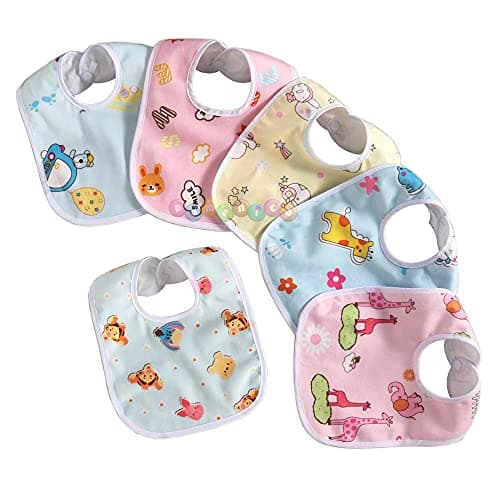 DOMENICO Baby Soft Feeding Bibs/Apron Cute Multi Print|with Tich Button| Waterproof Newborn Baby Bib Set - Pack Of 6